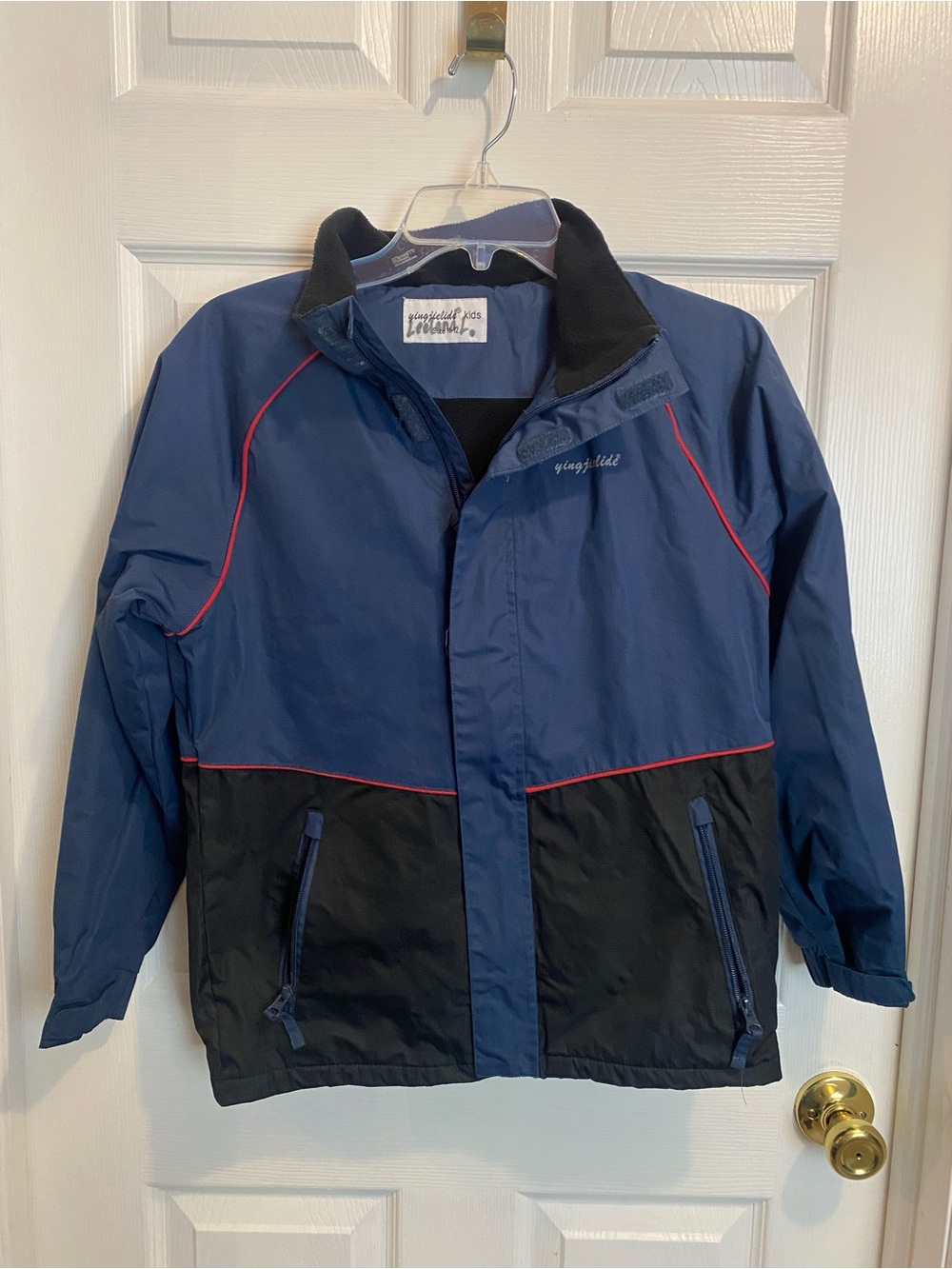 Kids Two-Tone Navy and Black Lightweight Jacket with Red Piping